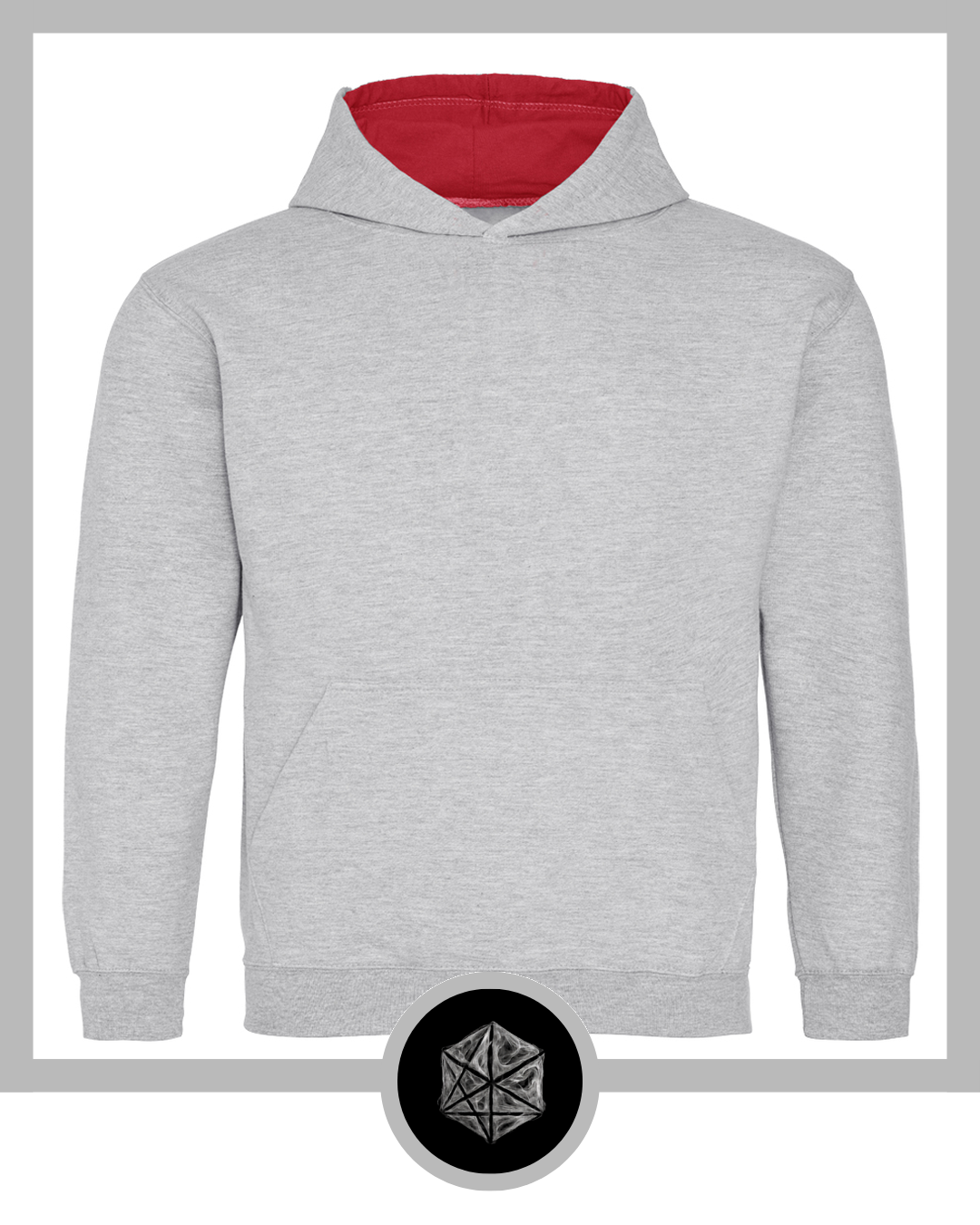 Kids Varsity Hoodie Heather Grey Fire Red