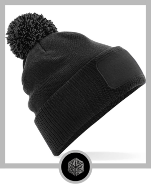 Patch Bobble Hat Black Graphite Grey