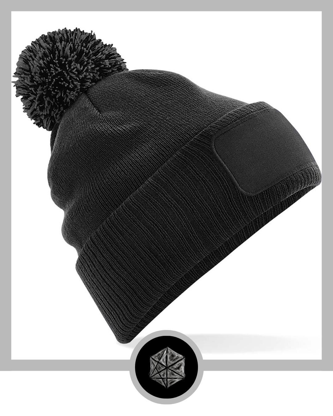 Patch Bobble Hat Black Graphite Grey