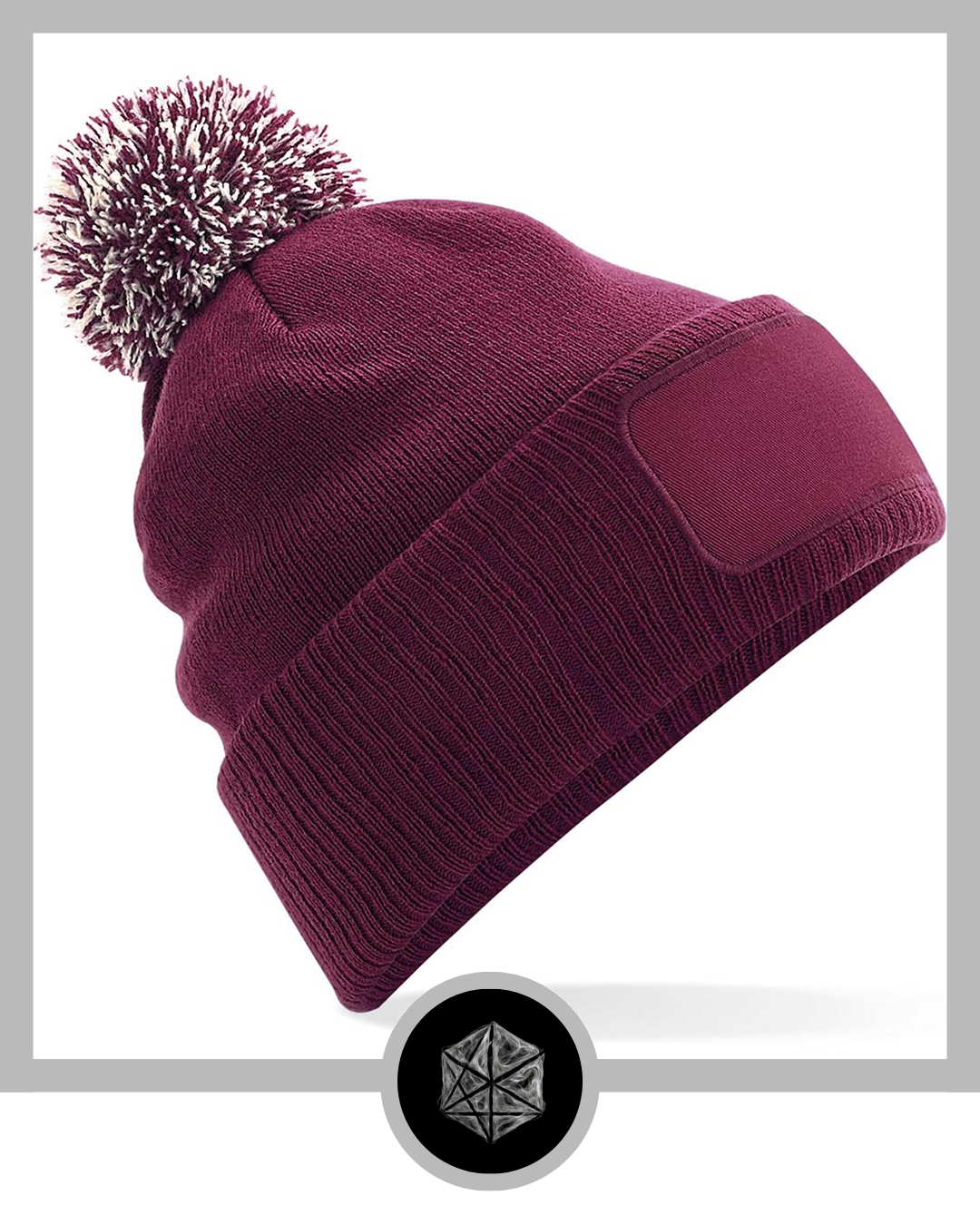 Patch Bobble Hat Burgundy Off White